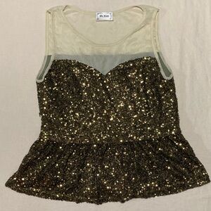 My-Kim Gold Sequin Sleeveless Top with Peplum